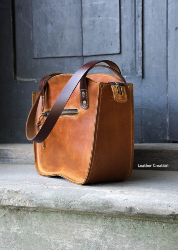 Original leather women TOTE bag unique handmade office and everyday bag stylish handbag zippered purse camel color bag