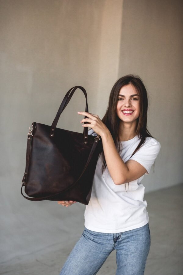 Genuine Leather Tote Bag Leather Anniversary Wedding Gift for Women Men Zipper Leather Purse Custom Gift for Her Travel Essential
