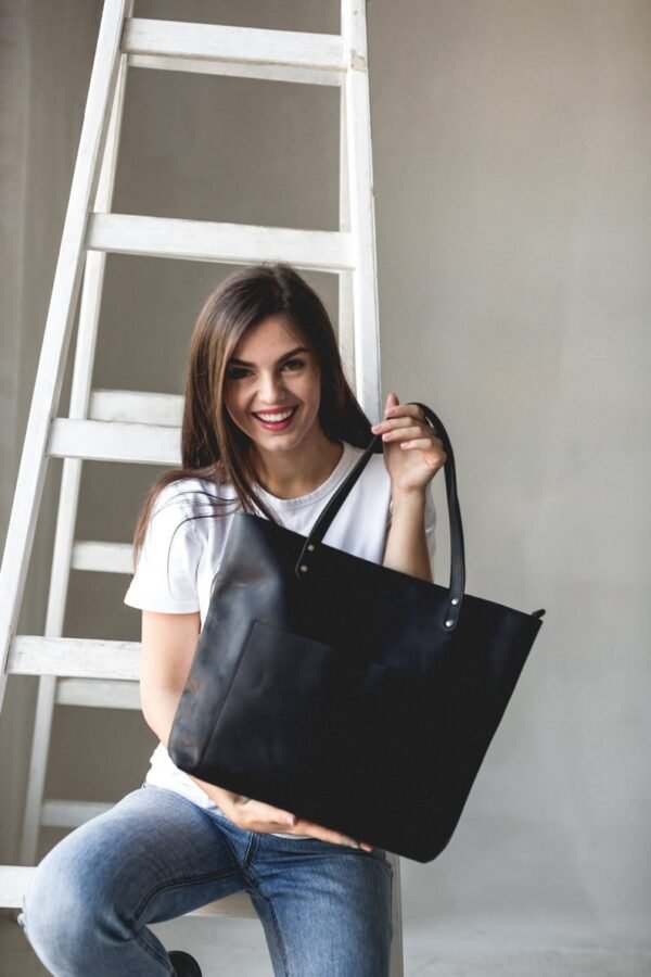 Genuine Leather Tote Bag Leather Anniversary Wedding Gift for Women Men Zipper Leather Purse Custom Gift for Her Travel Essential - Image 2