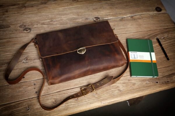 16 inch Leather laptop bag with 60 inches adjustable shoulder strap /Leather bag for office /Leather bag for men