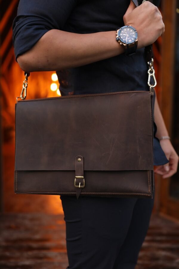 Large size leather laptop bag / Office bag for men - Dark brown - Image 2