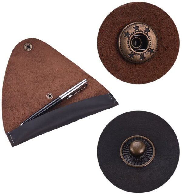 Vintage Handmade Leather Single Pen Case Holder Cowhide Fountain Pen Sleeve Roll Wrap Pen Pouch (Deep Brown Leather) - Image 4