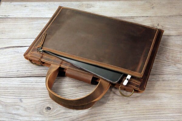 Hand stitched 16 inches leather laptop bag for men - Image 3