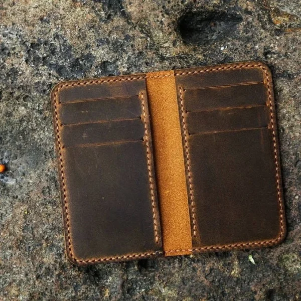 minimalist leather wallet / leather men slim thin bifold leather wallet / minimal front pocket wallet - Image 3