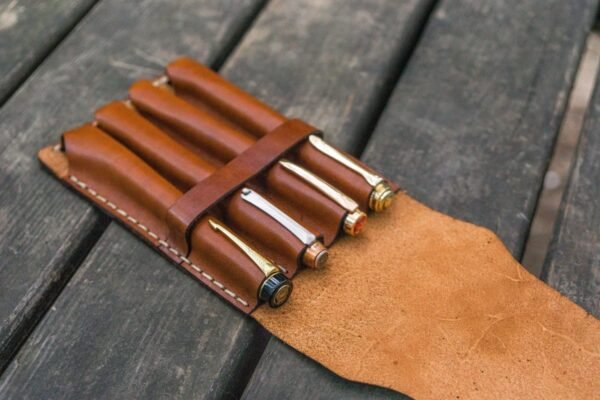 Leather Creation - 4 Fountain Pen Case - Pen Holder - Brown