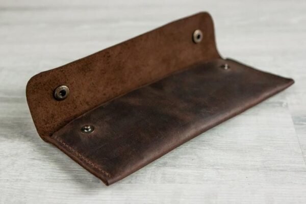 Leather pencil case - Pen sleeve stationery holder - Brown - Image 3