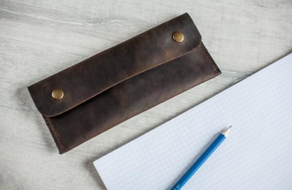 Leather pencil case - Pen sleeve stationery holder - Brown