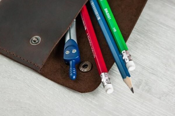 Leather pencil case - Pen sleeve stationery holder - Brown - Image 2