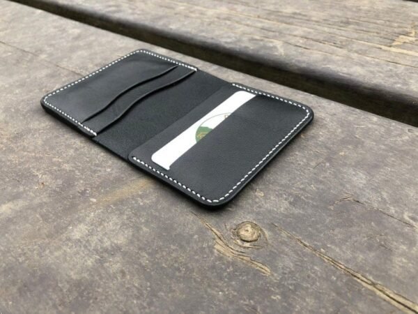 Unisex Leather Bifold Wallet - Minimalist Wallet - Card Holder - Black - Image 2