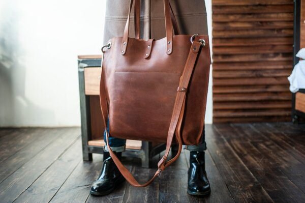Large leather bag for women, leather tote bag with 60 inches adjustable shoulder strap