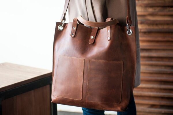 Large leather bag for women, leather tote bag with 60 inches adjustable shoulder strap - Image 4