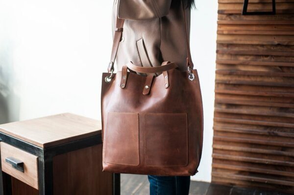 Large leather bag for women, leather tote bag with 60 inches adjustable shoulder strap - Image 3