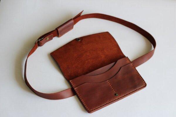 Leather waist bag for Women with belt,  waist pack, leather handmade belt bag, minimalist leather belt bag, belt pouch wallet with belt - Image 2