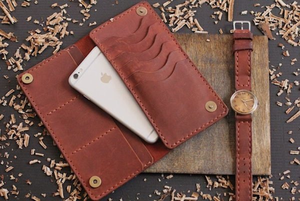 Tan leather long wallet for men and women
