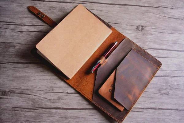 A5 leather note book cover with notebook - vintage brown - Image 2