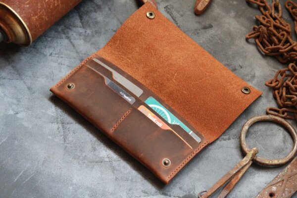 Unisex handmade leather long wallet