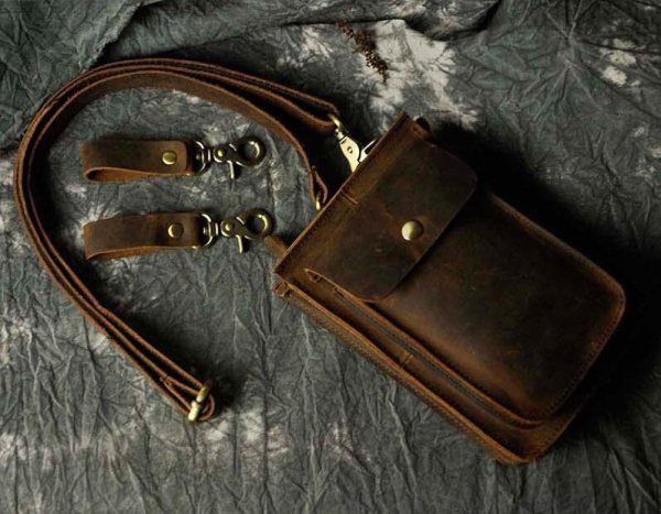Leather Belt Pouch Mens Small Cases Waist Bag Hip Pack Belt Bag Fanny Pack Bumbag for Men - Image 2