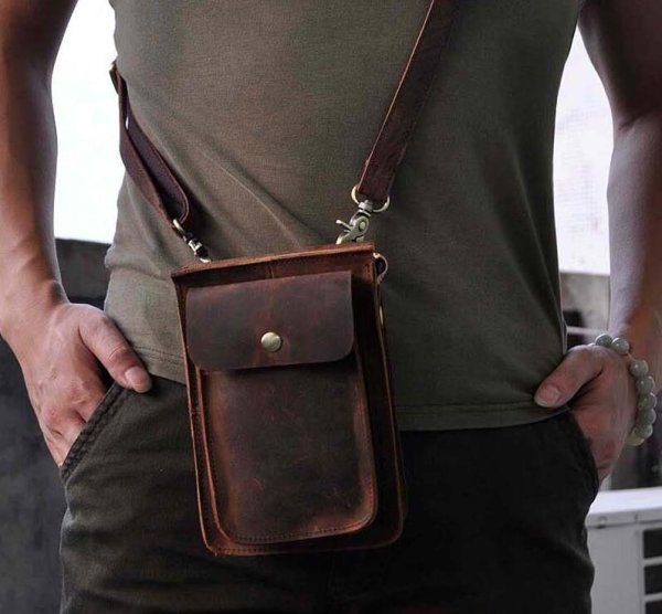 Leather Belt Pouch Mens Small Cases Waist Bag Hip Pack Belt Bag Fanny Pack Bumbag for Men