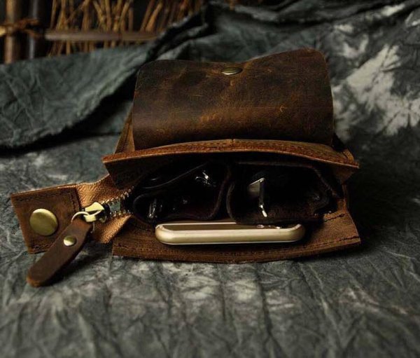 Leather Belt Pouch Mens Small Cases Waist Bag Hip Pack Belt Bag Fanny Pack Bumbag for Men - Image 4