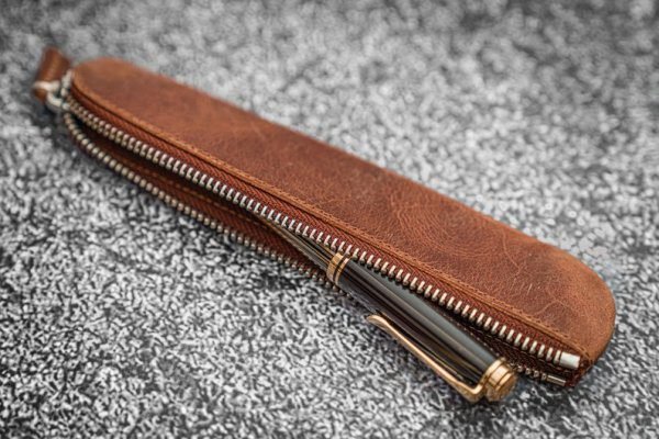 Leather zipper single pen holder leather Fountain Pen Case/holder