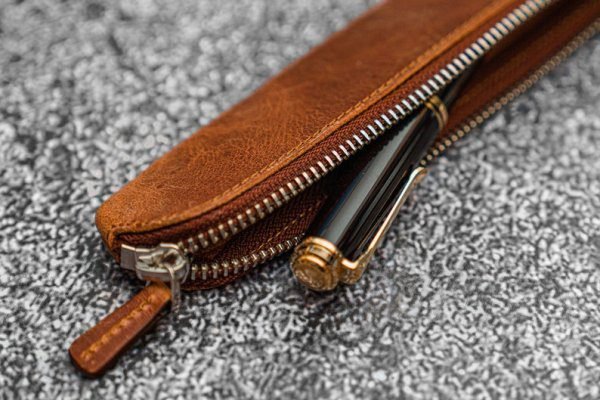 Leather zipper single pen holder leather Fountain Pen Case/holder - Image 2