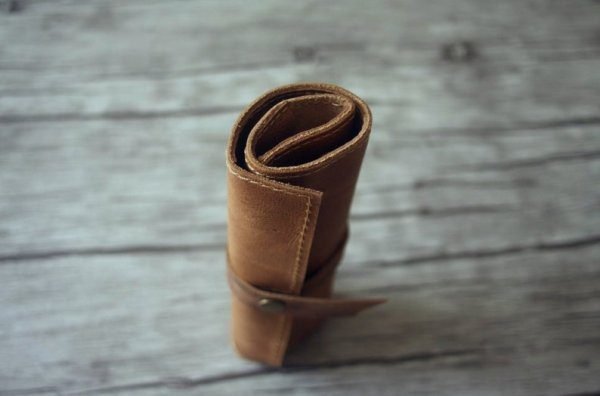 Rustic Leather Pen Sleeve Roll - Leather Watch Roll - Leather Toll Roll - Pencil Case Roll - Stylish Genuine Leather - Image 3