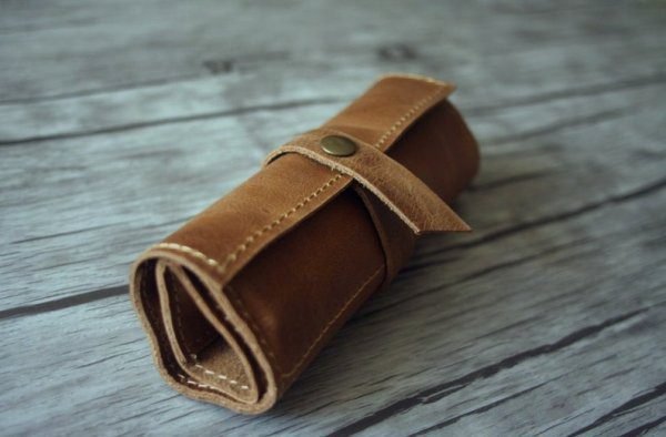 Rustic Leather Pen Sleeve Roll - Leather Watch Roll - Leather Toll Roll - Pencil Case Roll - Stylish Genuine Leather - Image 2
