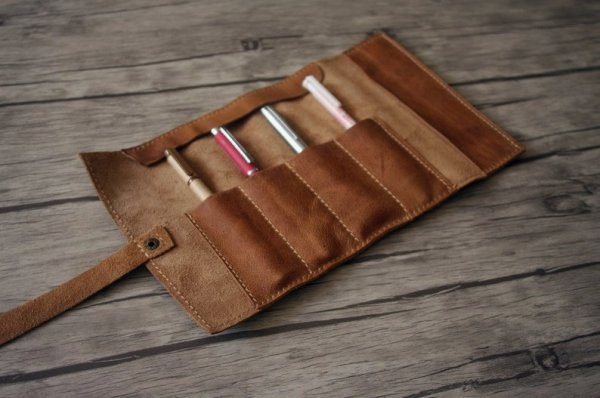 Rustic Leather Pen Sleeve Roll - Leather Watch Roll - Leather Toll Roll - Pencil Case Roll - Stylish Genuine Leather