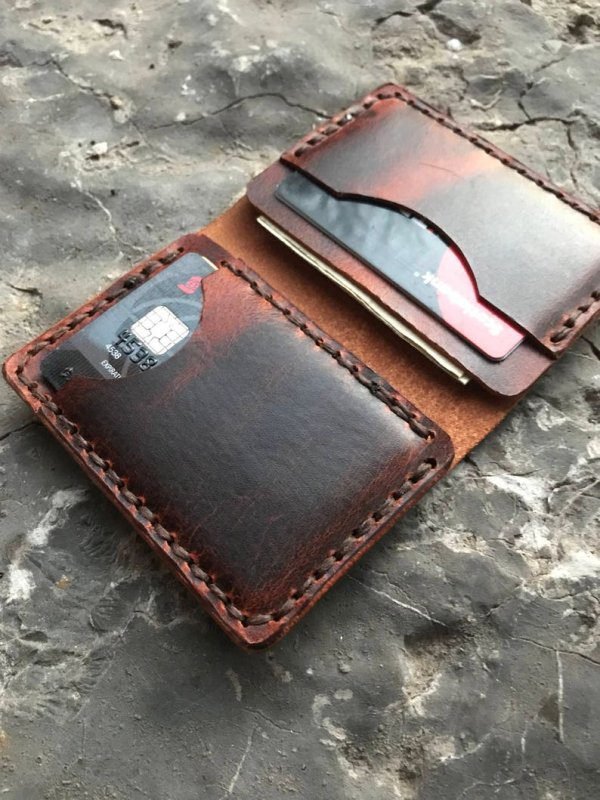 Minimalist leather bi-fold Wallet for men, Leather card holder