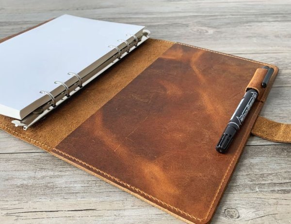 Leather A4 Refillable Planner paper Binder, Refillable, travelers Journal, sketchbook, Distressed Brown Leather - Image 2