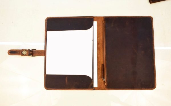 Leather Portfolio, Leather Organizer, Document Holder for Women & men Leather Folder Folio, A4 Padfolio Pouch Travel Case - Image 2