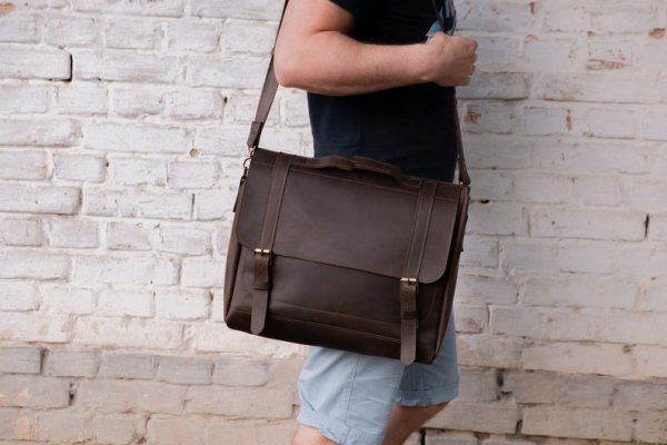 Leather laptop bag for men, High quality top grade cow leather bag - Brown