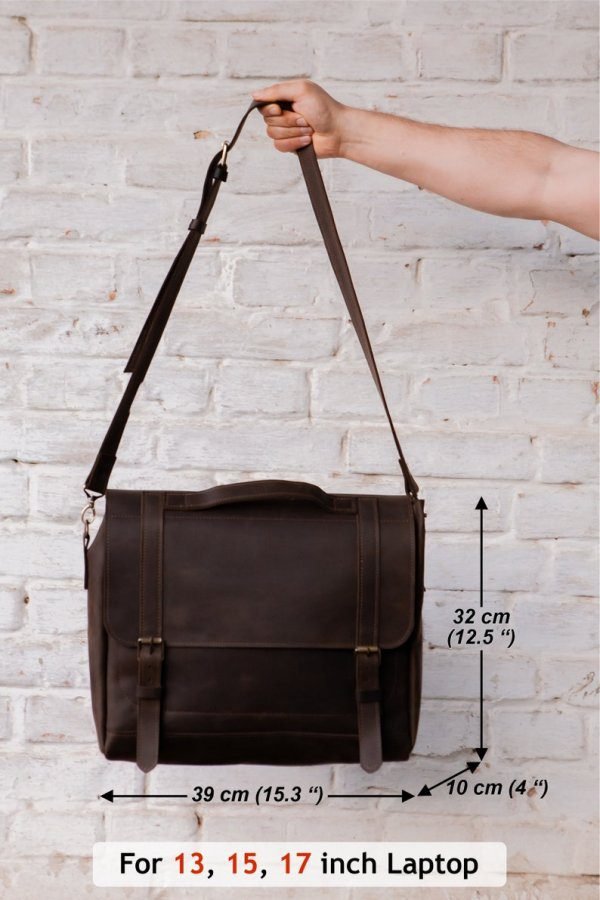 Leather laptop bag for men, High quality top grade cow leather bag - Brown - Image 2
