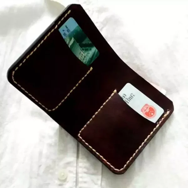 Vegetable Tanned cow Leather Handmade Mens Wallet Vintage Genuine Leather for Men - Image 2
