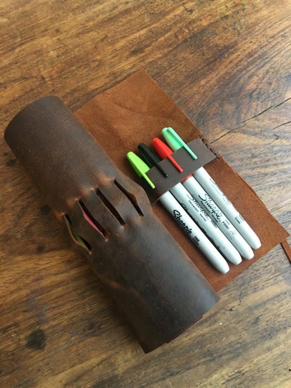 Pen case holder, pencil case, Handmade unique pencil holders, Leather pen holder cases, Roll up case, pen case - Image 3