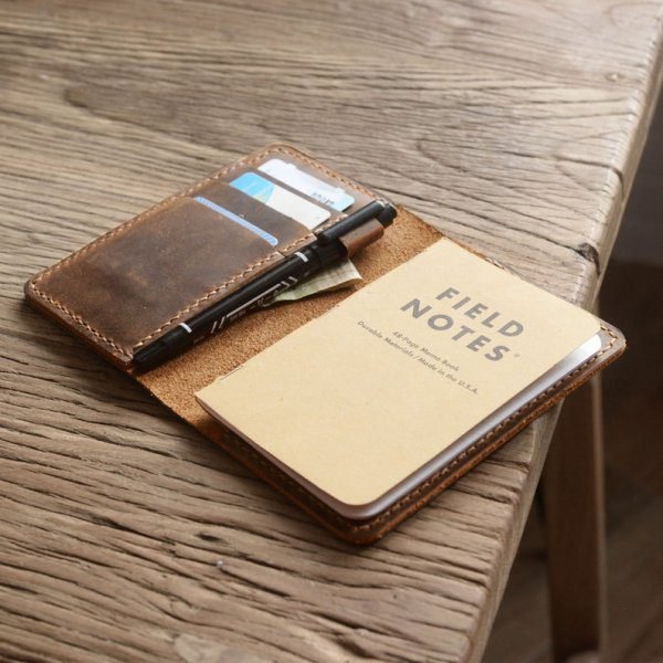 Leather Journal Cover for men & women pocket size 3.5" x 5.5" with pen holder Refillable Distressed Brown - Image 2