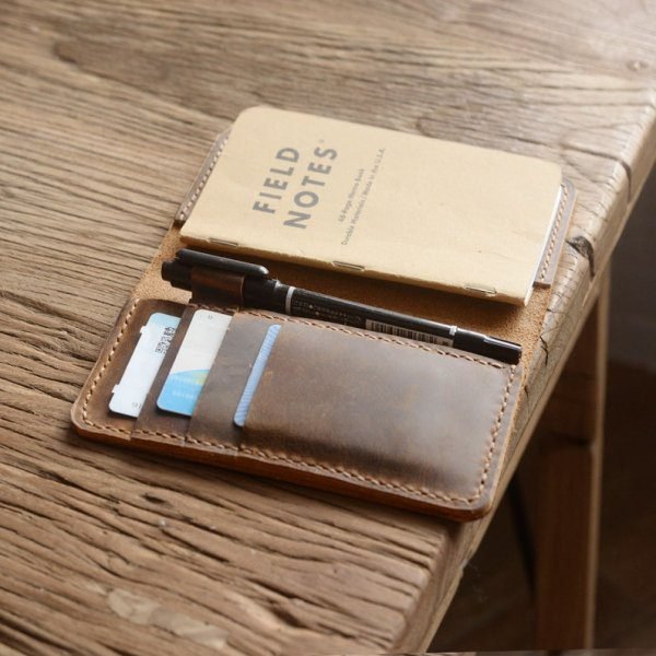 Leather Journal Cover for men & women pocket size 3.5" x 5.5" with pen holder Refillable Distressed Brown - Image 4