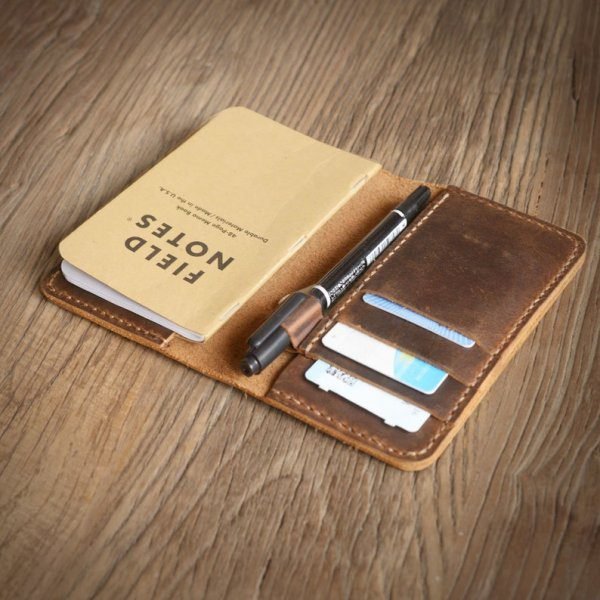 Leather Journal Cover for men & women pocket size 3.5" x 5.5" with pen holder Refillable Distressed Brown - Image 3