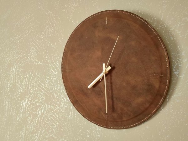 Vintage Leather wall clock home /office wall decor