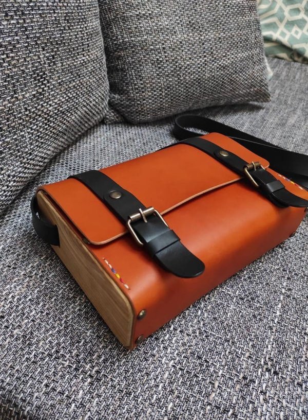 Wood Leather Crossbody bag, Leather purse, Leather bag, Wooden shoulder bag for women - Image 6