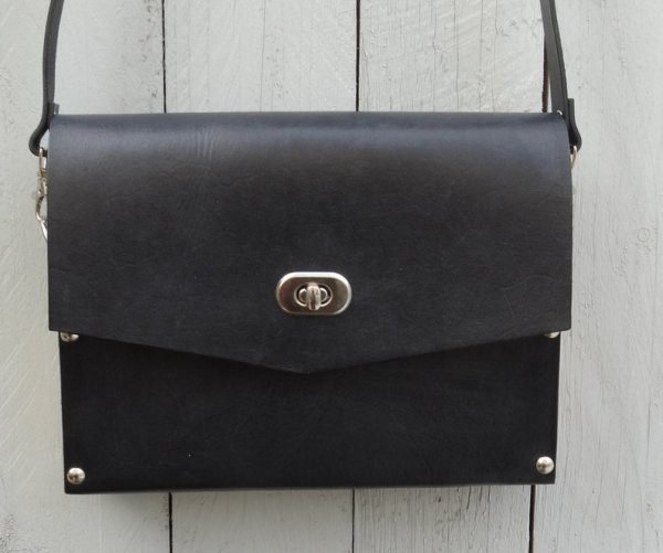 Vintage Leather wood bag for women, leather cross body bag for women -  Black - Image 3