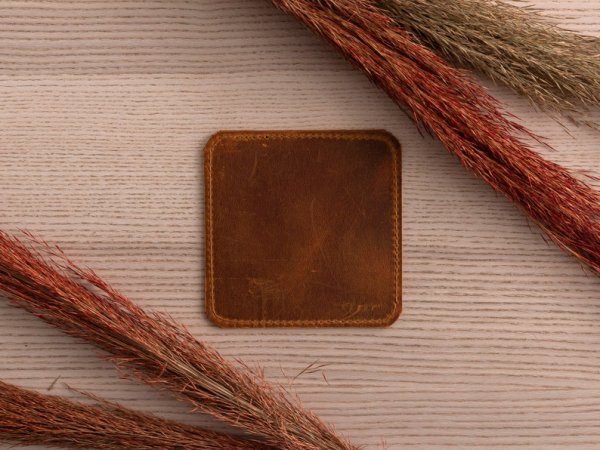 Set of 6 leather tea coasters - Tan - Image 2