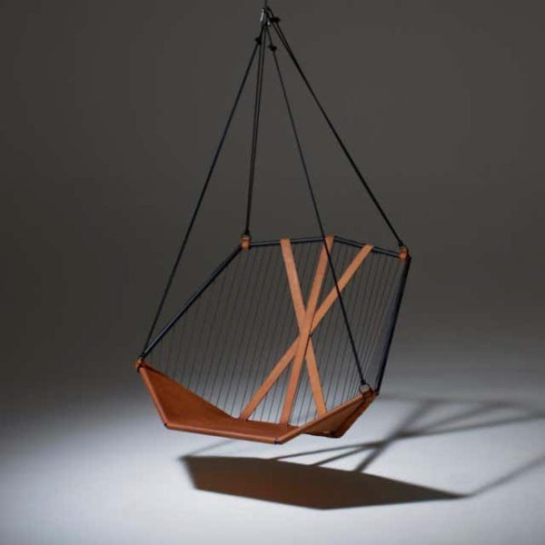 Leather Swing Chair, Angular Sling Chair Genuine Leather Brown Swing Chair, Minimal Swing Chair - Image 4