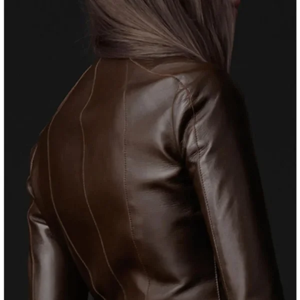 Women Genuine Leather Peplum Style Jacket with collar & long Sleeves  - Image 5