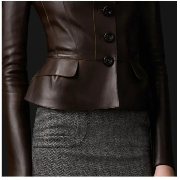 Women Genuine Leather Peplum Style Jacket with collar & long Sleeves  - Image 4
