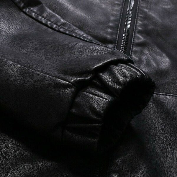 Black Hood Leather Jacket for Men Hoodie Hoodie Jacket Men's Leather - Image 4