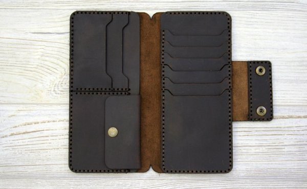 Vintage handmade leather log wallet unisex leather long wallet - Dark Brown - Image 5