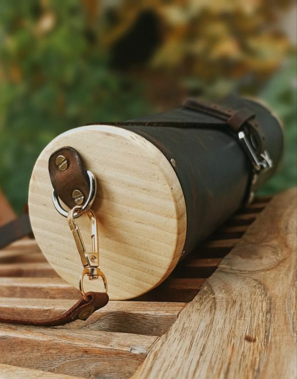 Unisex Leather Shoulder Bag, Wood Bag, Leather & Wood, Round Bag - Image 6