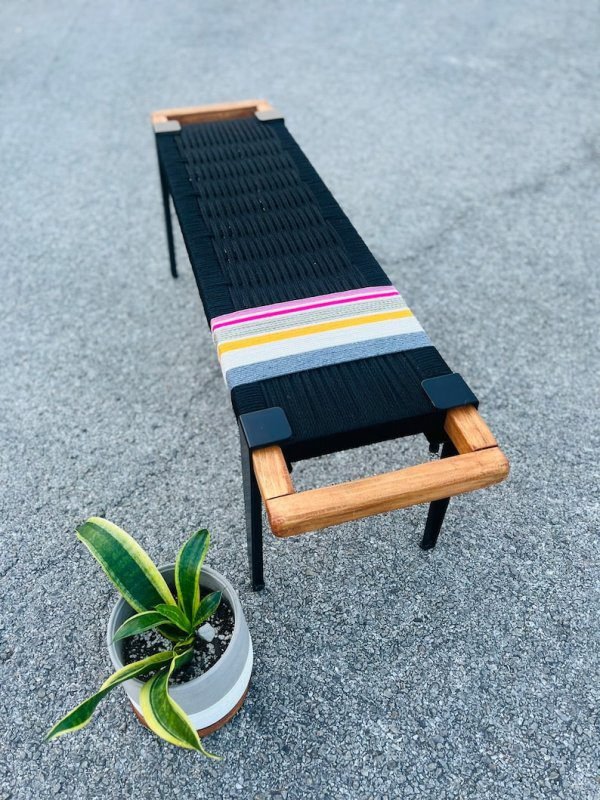 Hand Woven Bench •Stylish Bench Mid Century Woven Bench • Modern Entryway Bench • End Bench • Metal Bench • Charpoy Bench, Hand Woven Bench - Image 4