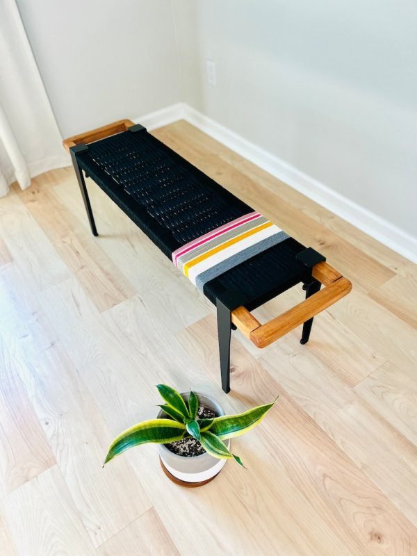 Hand Woven Bench •Stylish Bench Mid Century Woven Bench • Modern Entryway Bench • End Bench • Metal Bench • Charpoy Bench, Hand Woven Bench - Image 3